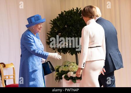 Sa Majesté la Reine Elizabeth II est d'accueillir le Président Donald Trump et la Première Dame Melania Trump au château de Windsor, le 13 juillet 2018 à Windsor, Royaume-Uni. Banque D'Images