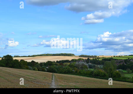 Farningham village et Dunes du Nord. Illustrée de l'chemin d'au-dessus de Villa Romaine de Lullingstone, Septembre, 2017. Vallée de la Darent, Kent, England, UK Banque D'Images