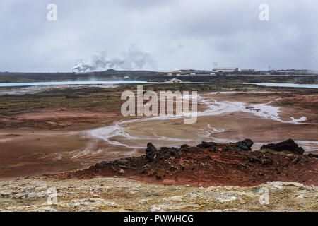 Champ géothermique de Gunnuhver, Reykjanes Geothermal Power Plant, de l'Islande Banque D'Images