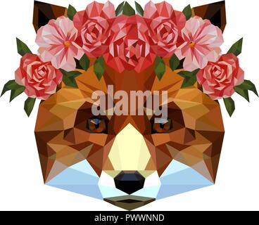 Fox portrait de fleurs Style polygone vector Illustration de Vecteur