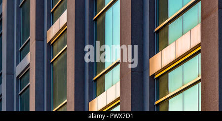 Sunlit bâtiment moderne avec des fenêtres en verre brillant Banque D'Images