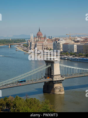 Budapest, Hongrie - 3 août, 2018 : Vue aérienne du Pont des Chaînes. Banque D'Images