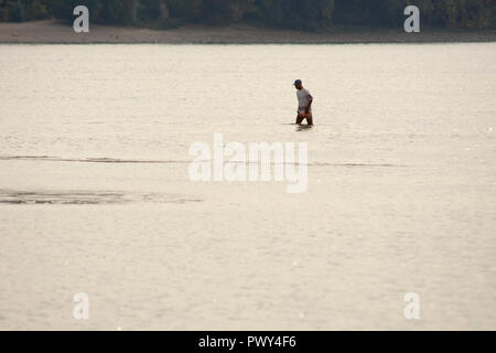 Novi Sad, Serbie 18 octobre 2018 Le très faible niveau d'eau du Danube fait bancs près de ville de Novi Sad en Serbie : Crédit Nenad Mihajlovic/Alamy Live News Banque D'Images