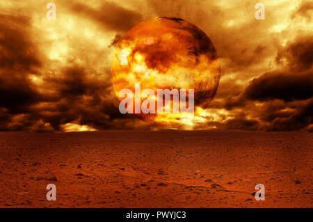 Planète rouge illustration avec la masse du désert Banque D'Images