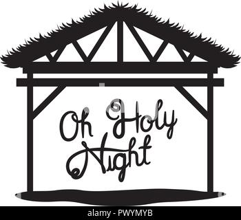 Stable en bois mangeoire avec oh holy night text Illustration de Vecteur