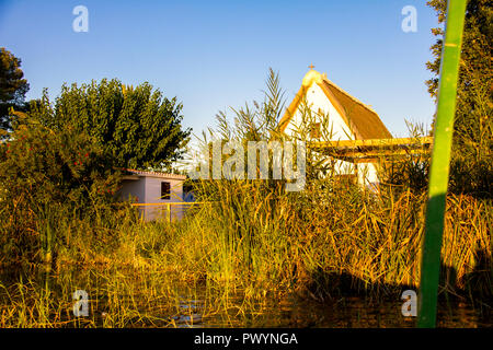 Petite ferme, ou 'barraca', dans le 'lagoon', La Albufera de Valence, Espagne Banque D'Images