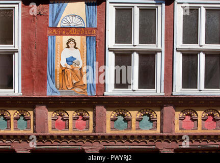 Peinture murale, Apothekenstreet, Duderstadt, Basse-Saxe, Allemagne, Europe Banque D'Images