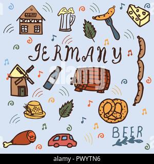 Allemagne icons set DANS DOODLE STYLE . Illustration de Vecteur