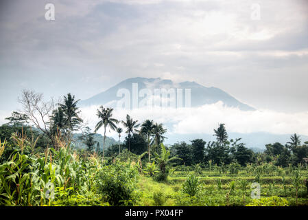 Vue sur le paysage en Sidemen à Bali, Indonésie, avec le Mont Agung volcan dans l'arrière-plan Banque D'Images