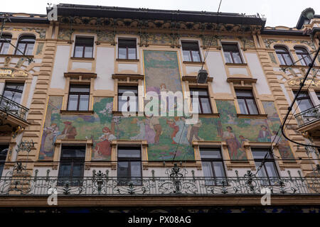 Novak Departement store , U Nováků façade art nouveau, Vodičkova , Prague, République tchèque. Banque D'Images