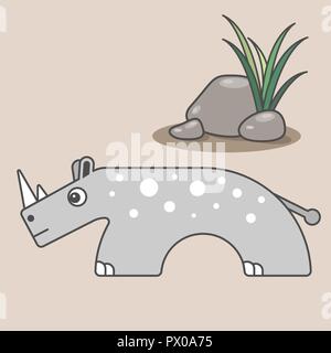 Cartoon rhinoceros pour les enfants. Illustration de rhino pour les enfants. Modèle plat. Animal en style minimaliste. Série d'animaux semi-circulaire Illustration de Vecteur