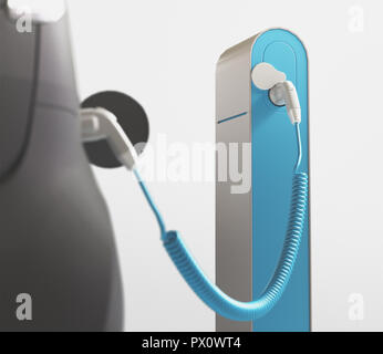 Voiture électrique en charge, voiture écologique, l'écologie, l'illustration 3D render Banque D'Images