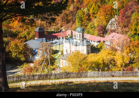 Monastère de Cozia Stanisoara dans le parc national. En automne, Cozia Carpates, Roumanie. Banque D'Images
