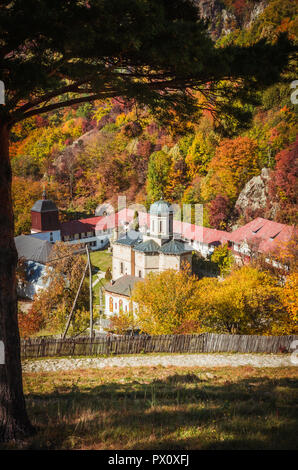 Monastère de Cozia Stanisoara dans le parc national. En automne, Cozia Carpates, Roumanie. Banque D'Images