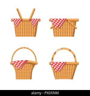 Panier de bois ensemble avec décoration nappe Illustration de Vecteur