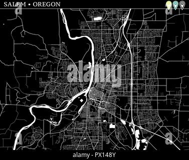 Carte simple de Salem, Oregon, USA. Version noir et blanc pour les fonds. Cette carte de Salem contient trois marqueurs qui sont regroupés et peut être déplacé s Illustration de Vecteur