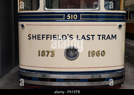 Le dernier tramway Sheffield en service jusqu'en 1960 est à Crich Tramway Musée dans le village de Crich, Derbyshire, Royaume-Uni Banque D'Images