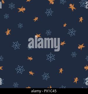 Biscuits en forme de petits hommes et snowflake motif transparent. Fond bleu foncé. Vector illustration. Illustration de Vecteur