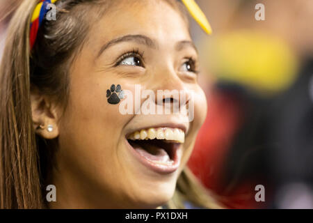 Harrison, NJ - 16 octobre 2018 : Fête des fans de Colombie au cours de la match de football amical entre le Costa Rica et la Colombie au Red Bull Arena La Colombie a remporté 3 - 1 Banque D'Images