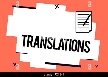 Texte de l'écriture l'écriture des traductions. Processus de sens Concept traduisant des textes d'une langue à une autre. Banque D'Images