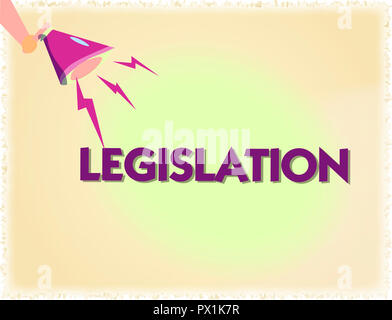 L'écriture de texte Word Législation. Concept d'affaires pour la loi ou ensemble de lois proposées par le gouvernement au Parlement. Banque D'Images