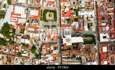 Vue aérienne de la Place Zocalo, centre-ville historique de San Miguel de Allende, Mexique Banque D'Images