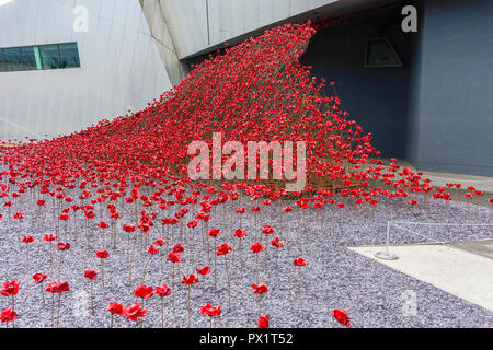 Coquelicots : vague, par Paul Cummins et Tom Piper, à l'Imperial War Museum North, Salford Quays, Manchester, UK Banque D'Images