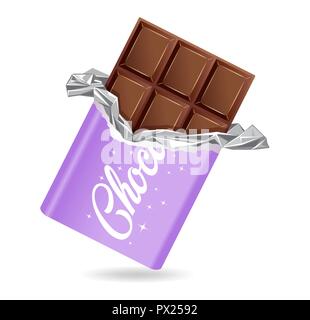 Barre de chocolat a ouvert en aluminium enveloppé et violet Illustration de Vecteur