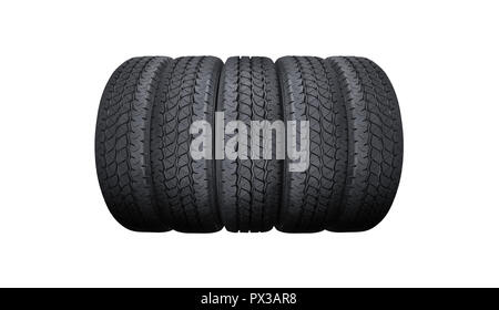 Les pneus de voiture pile isolé sur fond blanc Banque D'Images