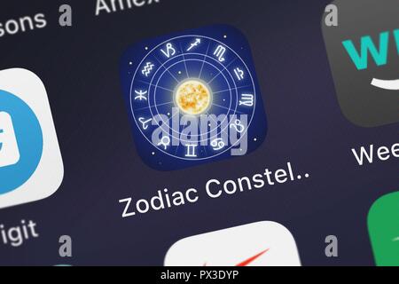 Londres, Royaume-Uni - 19 octobre 2018 : Capture d'écran de Vito Technology Inc.'s mobile app constellations du zodiaque par Star Walk 2. Banque D'Images