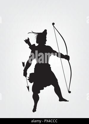 Illustration vectorielle de Lord Rama avec noeud et flèche. Silhouette de dieu Rama. Illustration de Vecteur