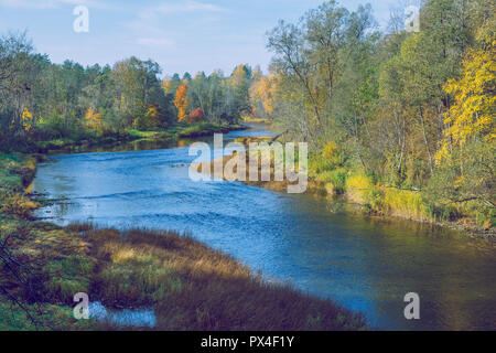Viresi ville, en Lettonie. Arbres et rivière, l'automne et les jours ensoleillés. Billet photo de la nature en 2018. Banque D'Images