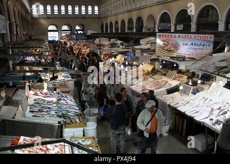 Marché de poisson au centre d'Athènes Banque D'Images