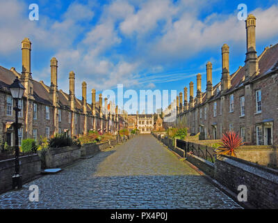 Les ruelles pavées et historique du vicaire près dans les puits est réputée être la plus ancienne rue habitée en Europe, Somerset, England, UK Banque D'Images