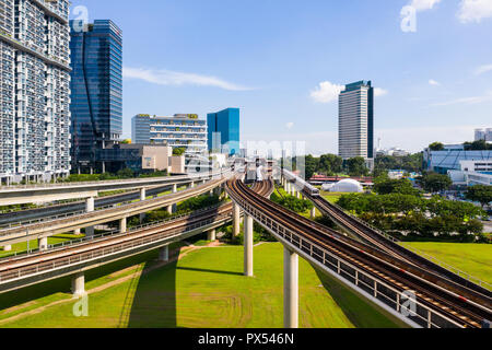 Vue aérienne de plusieurs voies ferrées à l'Est de Jurong, espace pour devenir quartier central des affaires de Singapour dans l'avenir. Banque D'Images