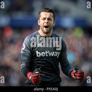 Gardien Lukasz Fabianski de West Ham United célèbre à plein temps au cours de la Premier League match entre West Ham United et Chelsea à l'Olym Banque D'Images