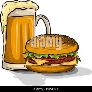 Bière et burger vector illustration sur fond blanc Illustration de Vecteur