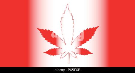 Drapeau du Canada avec une feuille de cannabis avec effet dégradé. Concept de la légalisation de la marijuana au Canada. Le rouge et le blanc ou l'illustration. Illustration de Vecteur