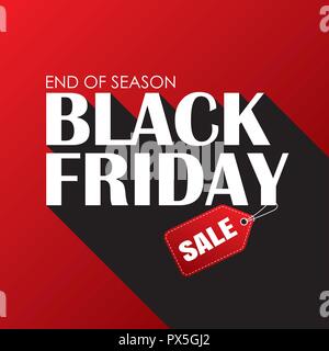 Le vendredi noir vente banner texte blanc sur fond rouge. Utiliser pour la publicité, l'étiquette, des affiches. Illustration de Vecteur