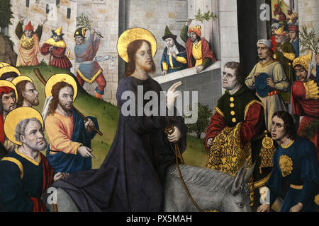 Musée des Beaux-Arts, Lyon, France. Maître de la Monogram A.H., Pays-Bas c.1500. Jésus entrant dans Jérusalem. Détail. Banque D'Images