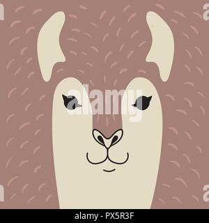 Alpaga Cute cartoon animal portrait avec visage souriant, marron tête d'animal card with copy space vector illustration Illustration de Vecteur