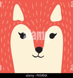 Red Fox Cute cartoon animal portrait visage souriant avec tête animale gonger card with copy space vector illustration Illustration de Vecteur