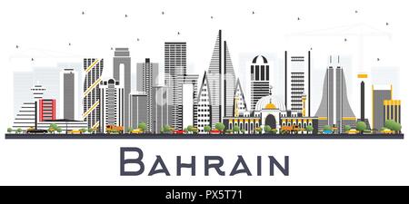 Bahrain City Skyline avec bâtiments gris. Vector Illustration. Les voyages d'affaires et tourisme Concept avec l'architecture moderne. Bahreïn Cityscape Illustration de Vecteur