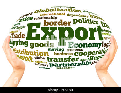 Nuage de mots d'exportation main concept de sphère sur fond blanc. Banque D'Images