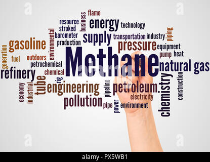 Nuage de mots de méthane et de pair avec le concept de marqueur sur fond blanc. Banque D'Images