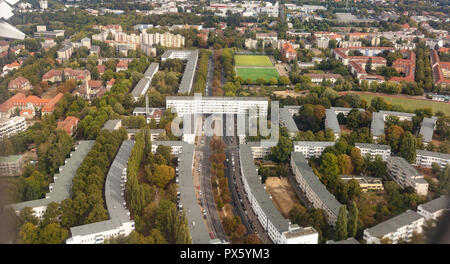 Par antenne, vue panoramique d'un avion fenêtre sur Berlin, Allemagne Banque D'Images