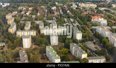 Par antenne, vue panoramique d'un avion fenêtre sur Berlin, Allemagne Banque D'Images