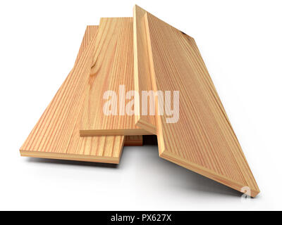 Planches en bois sur un sol blanc. Le rendu 3D Banque D'Images