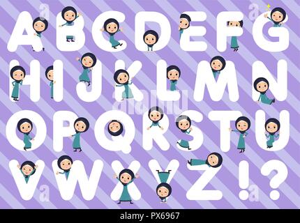 Un ensemble de vieilles femmes portant le hijab conçu avec alphabet.caractères avec des expressions amusantes posent diverses poses.C'est vectoriel, il est donc facile à modifier. Illustration de Vecteur