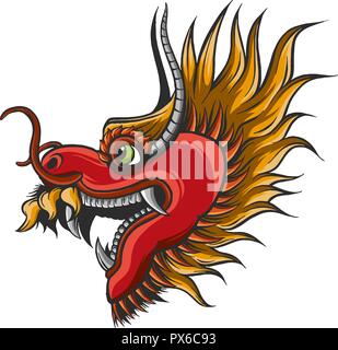 Dragon chinois de pouvoir et sagesse flammes battant cartoon illustration Illustration de Vecteur